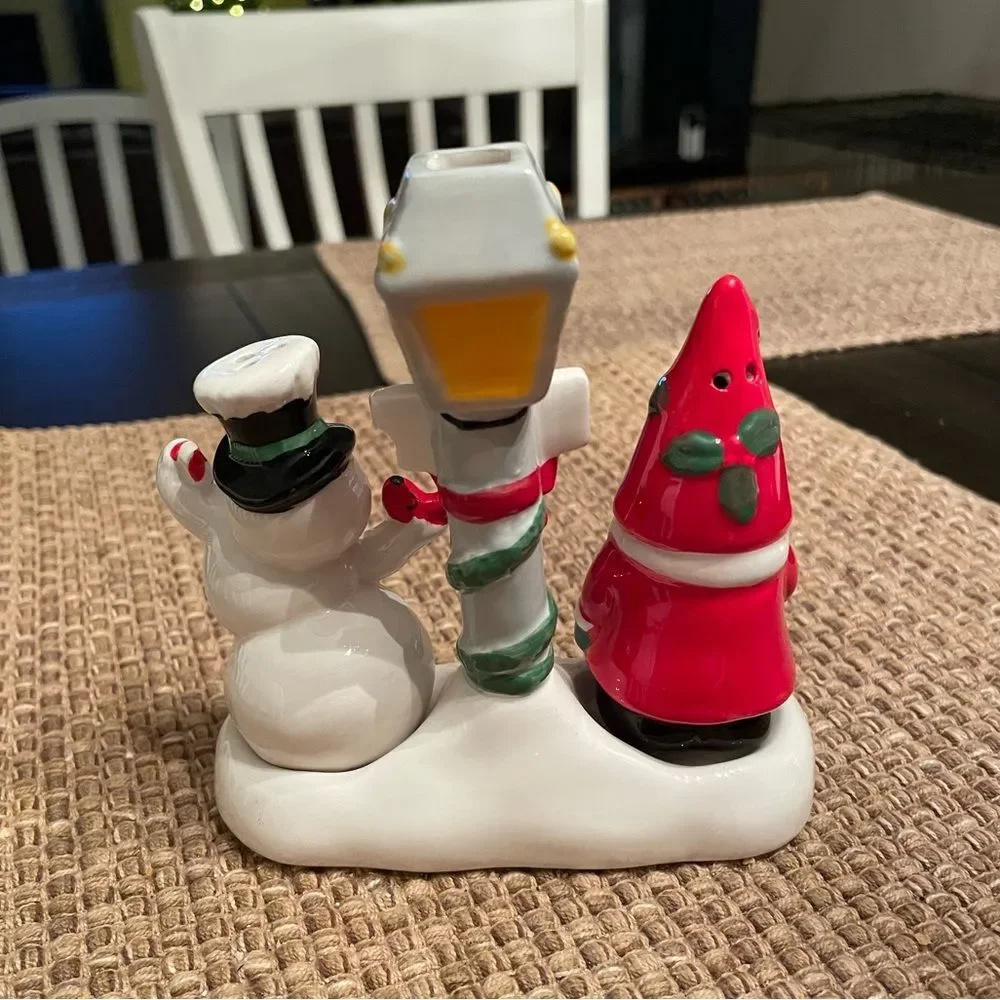 Midwest Gift Santa and Snowman Salt and Pepper Shakers with Believe Lantern
